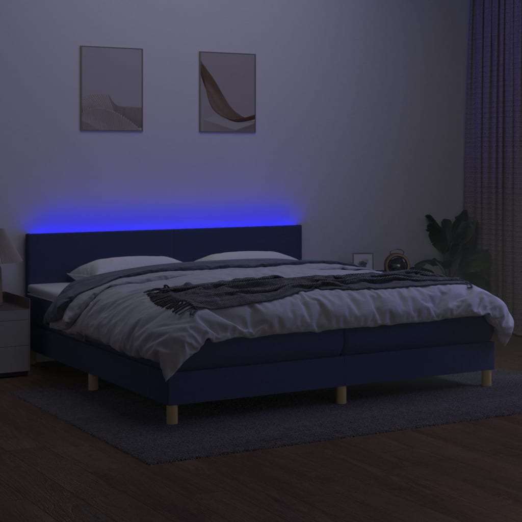 kontinentalseng med LED-lys 200x200 cm stof blå