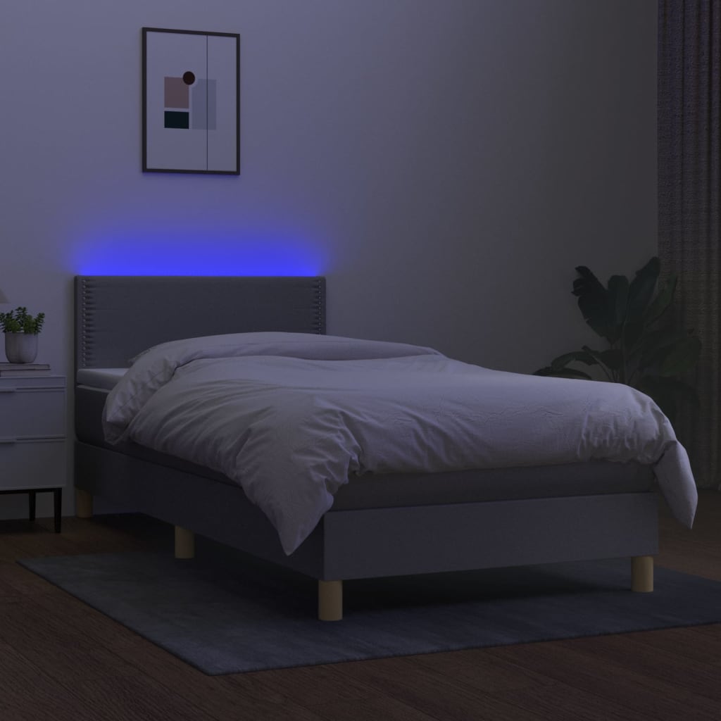 kontinentalseng med LED-lys 80x200 cm stof lysegrå