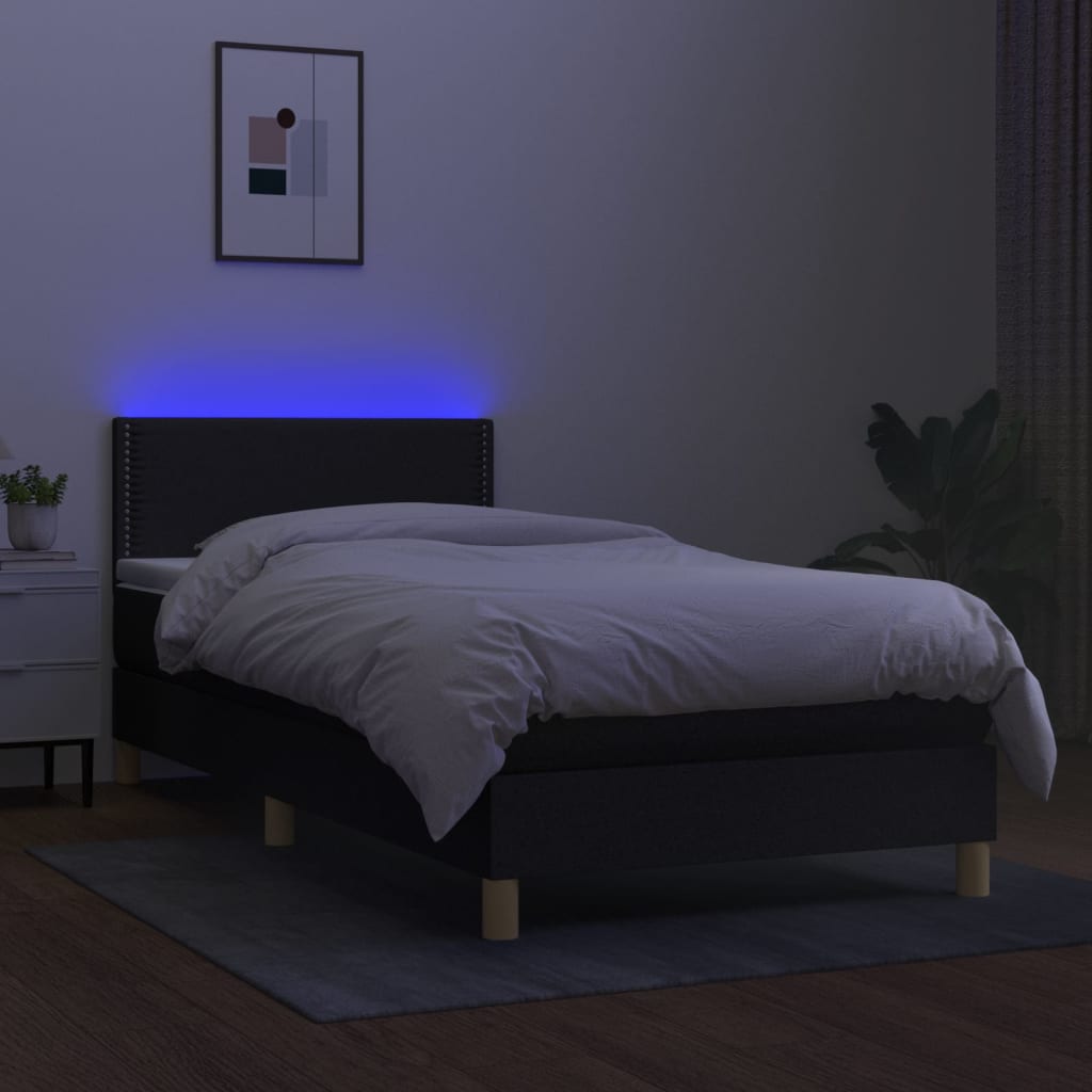 kontinentalseng med LED-lys 80x200 cm stof sort