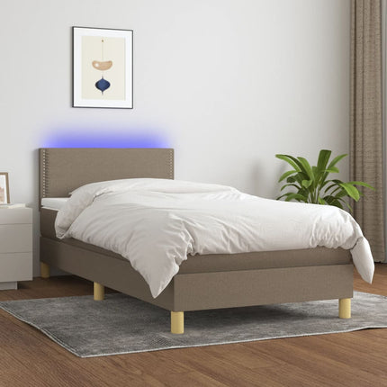 kontinentalseng med LED-lys 90x190 cm stof gråbrun