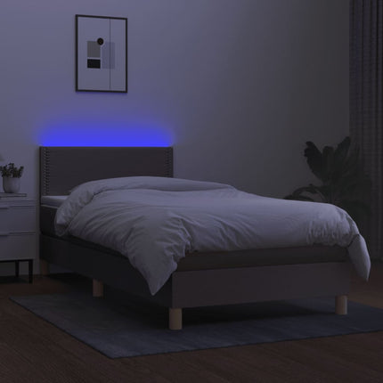 kontinentalseng med LED-lys 90x200 cm stof gråbrun