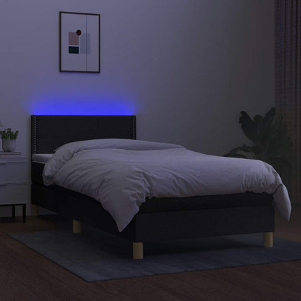 kontinentalseng med LED-lys 100x200 cm stof sort