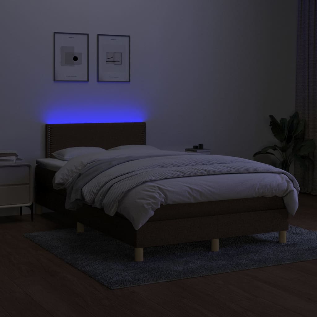 kontinentalseng med LED-lys 120x200 cm stof mørkebrun