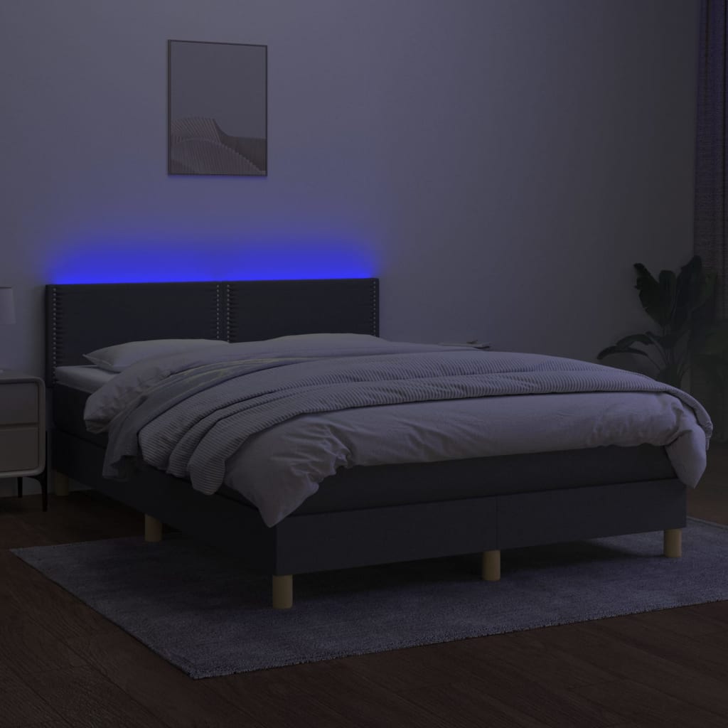 kontinentalseng med LED-lys 140x190 cm stof mørkegrå