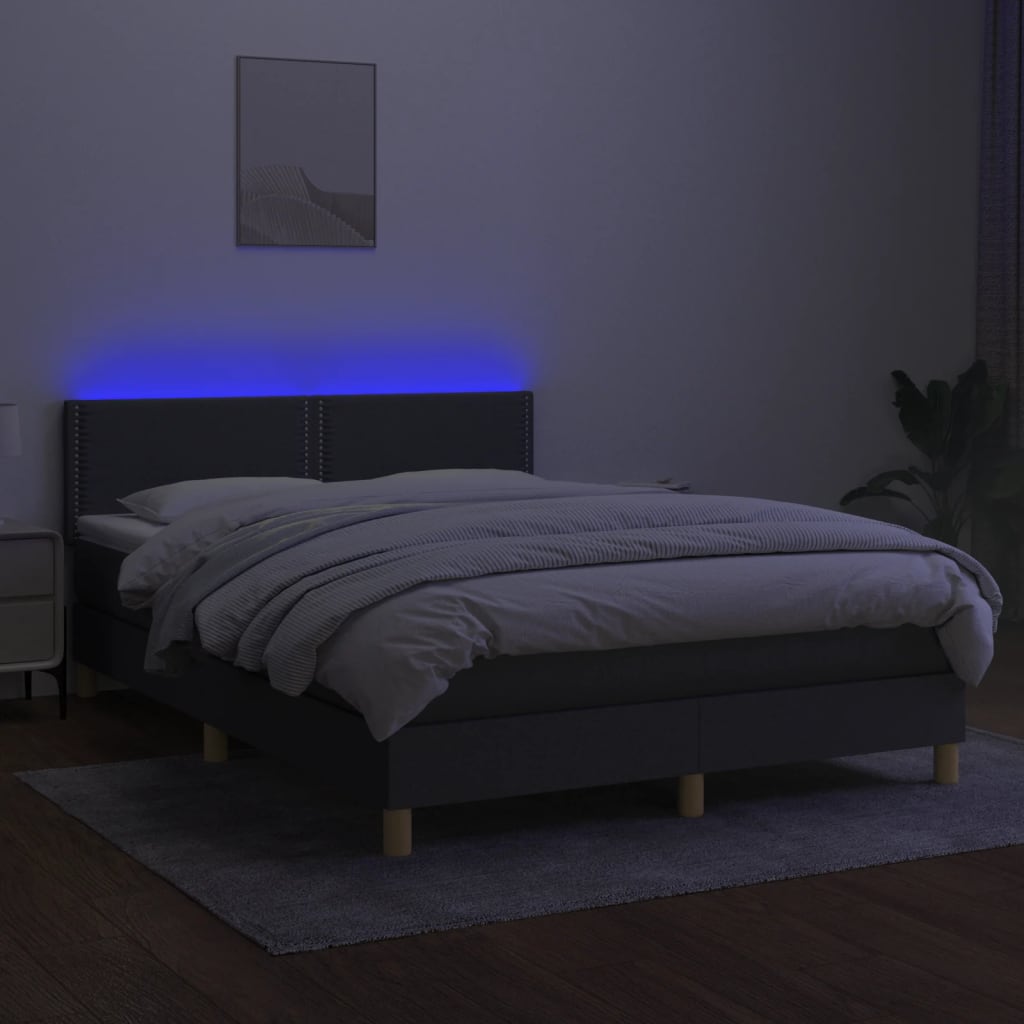kontinentalseng med LED-lys 140x200 cm stof mørkegrå