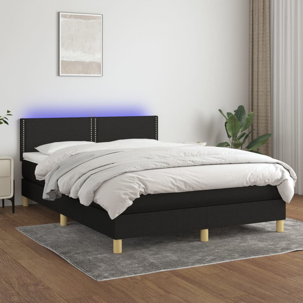 kontinentalseng med LED-lys 140x200 cm stof sort