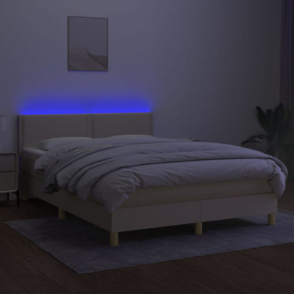 kontinentalseng med LED-lys 140x200 cm stof cremefarvet