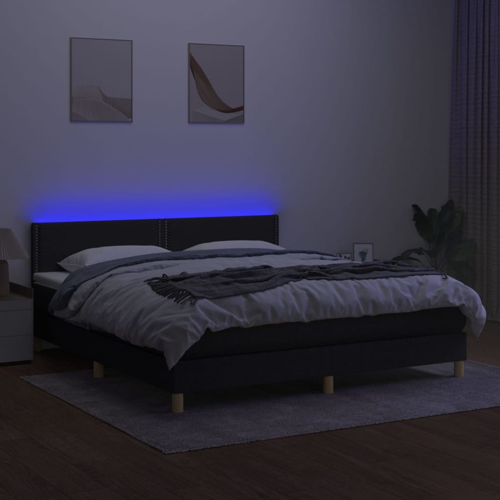 kontinentalseng med LED-lys 180x200 cm stof sort
