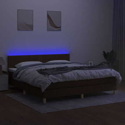 kontinentalseng med LED-lys 180x200 cm stof mørkebrun