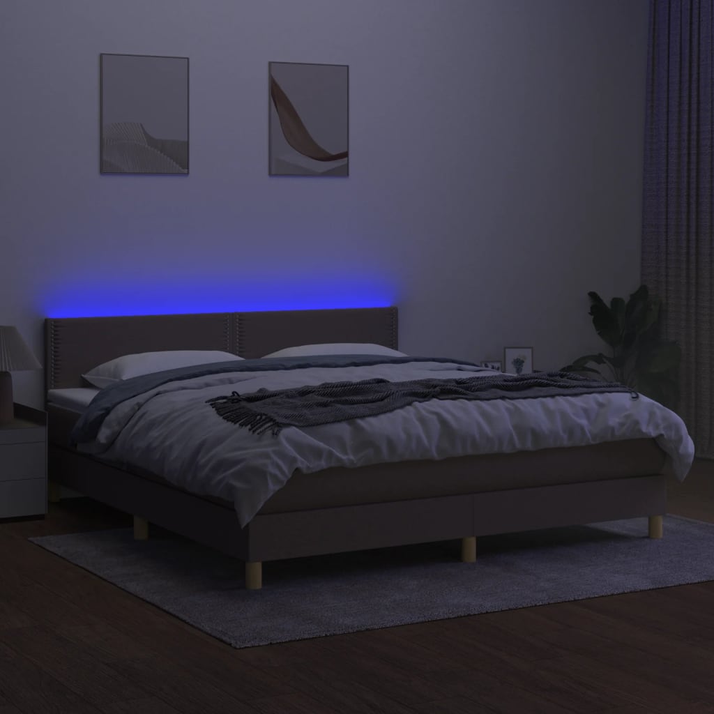 kontinentalseng med LED-lys 180x200 cm stof gråbrun