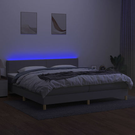 kontinentalseng med LED-lys 200x200 cm stof lysegrå