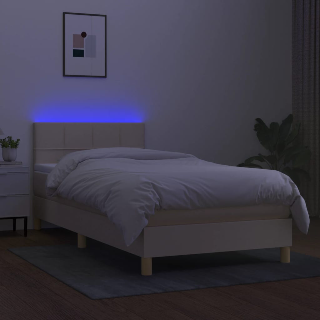 kontinentalseng med LED-lys 80x200 cm stof cremefarvet