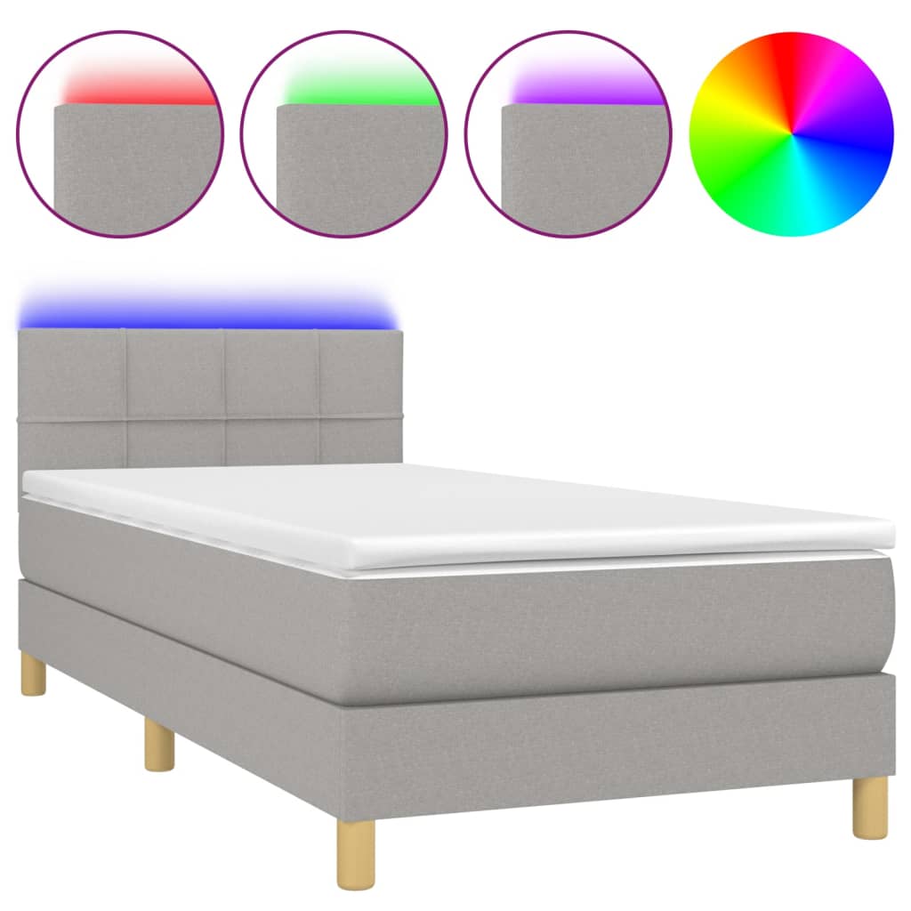 kontinentalseng med LED-lys 90x190 cm stof lysegrå