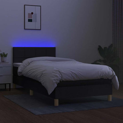 kontinentalseng med LED-lys 90x190 cm stof sort