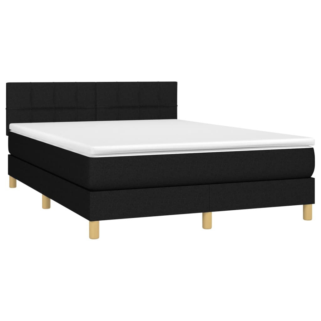 kontinentalseng med LED-lys 140x190 cm stof sort