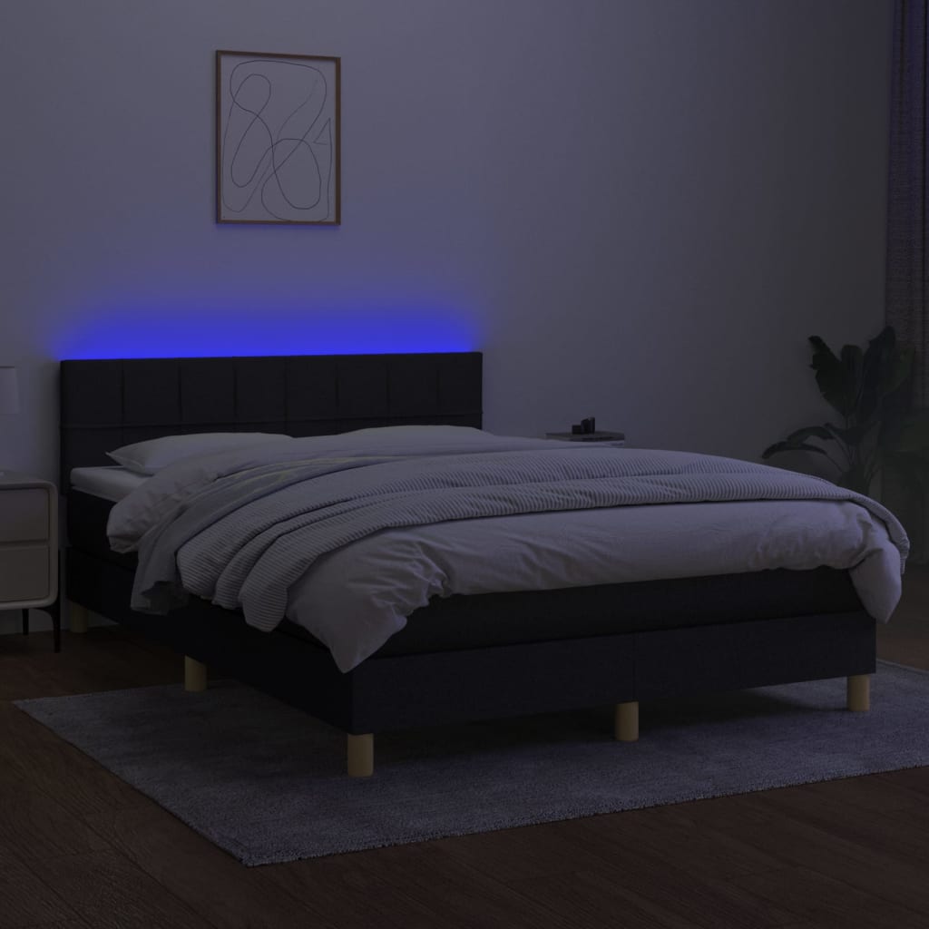 kontinentalseng med LED-lys 140x190 cm stof sort