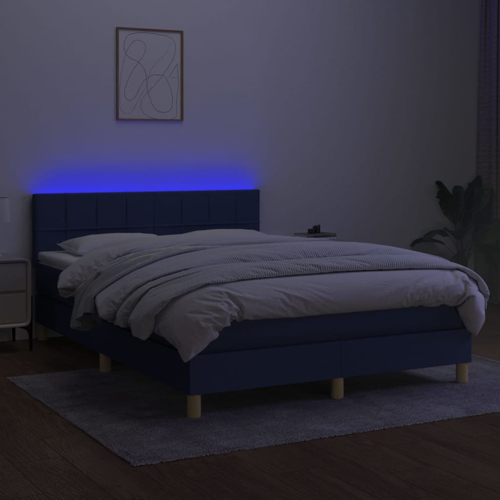 kontinentalseng med LED-lys 140x190 cm stof blå