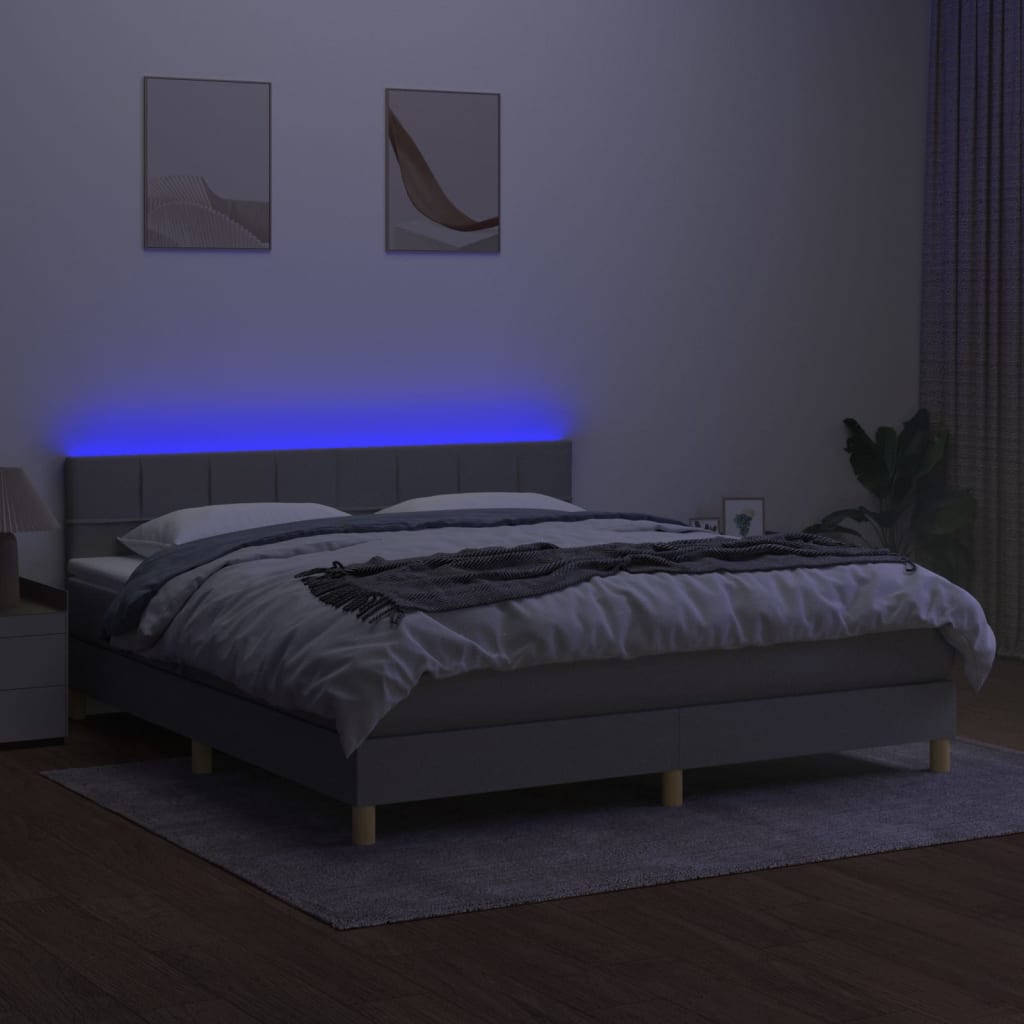 kontinentalseng med LED-lys 160x200 cm stof lysegrå