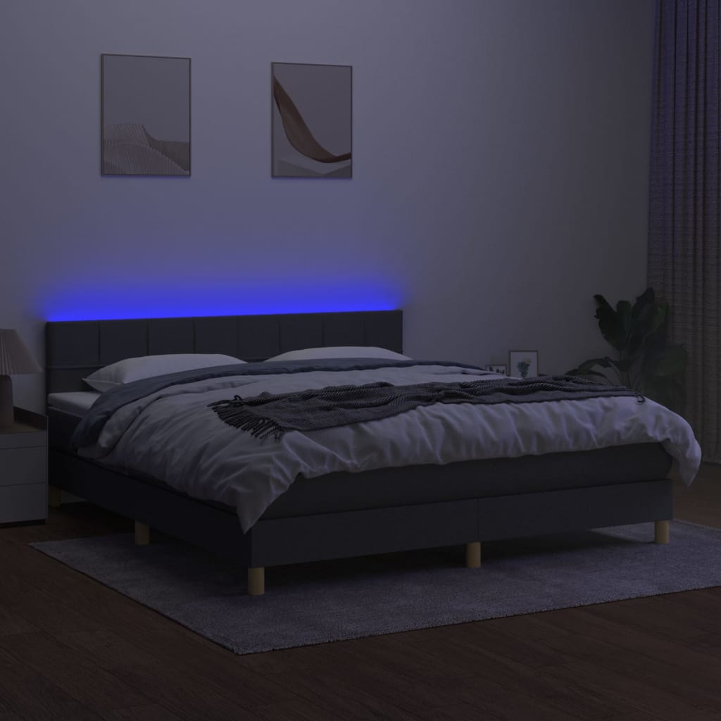 kontinentalseng med LED-lys 160x200 cm stof mørkegrå