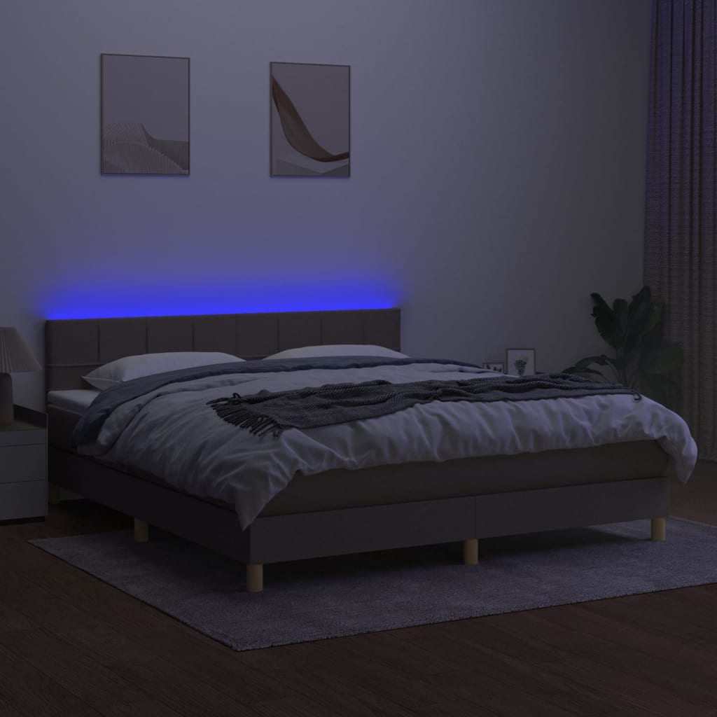 kontinentalseng med LED-lys 160x200 cm stof gråbrun