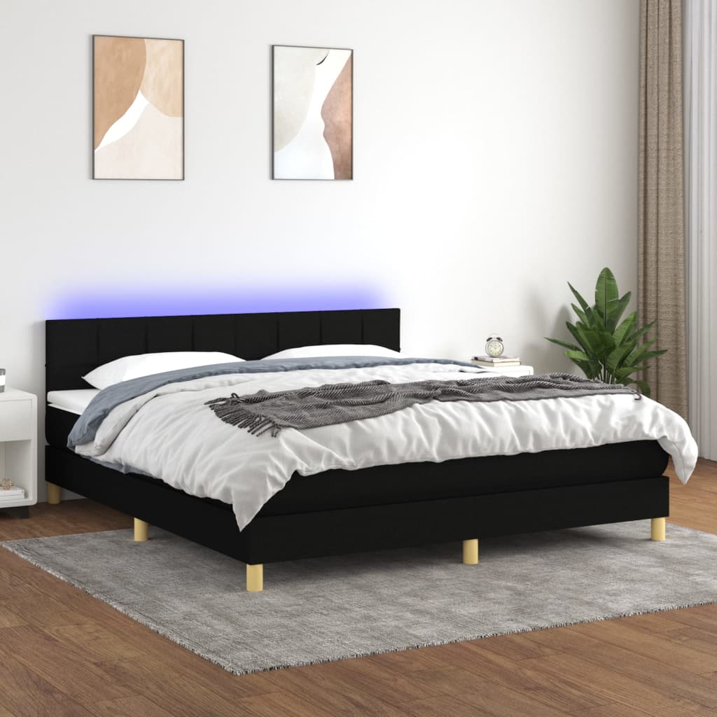 kontinentalseng med LED-lys 180x200 cm stof sort