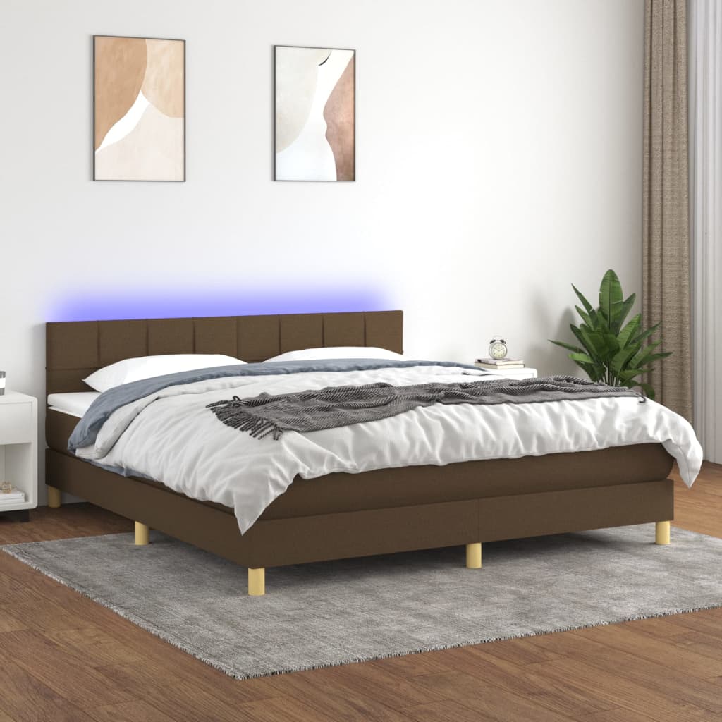 kontinentalseng med LED-lys 180x200 cm stof mørkebrun