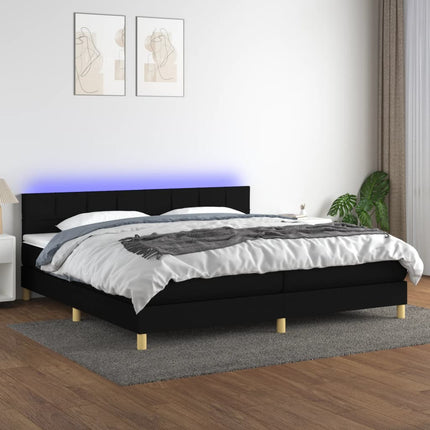 kontinentalseng med LED-lys 200x200 cm stof sort