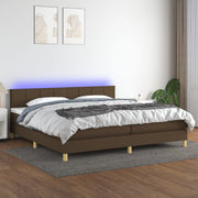 kontinentalseng med LED-lys 200x200 cm stof mørkebrun