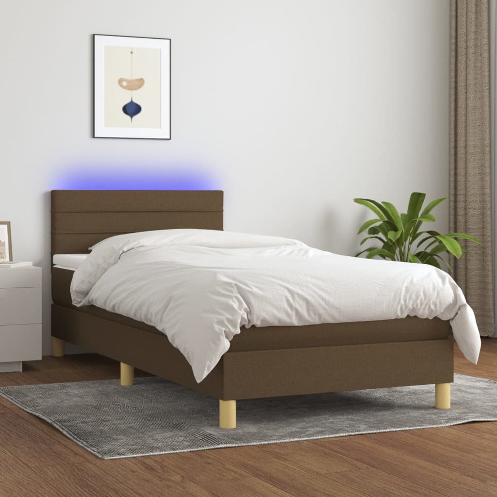 kontinentalseng med LED-lys 80x200 cm stof mørkebrun