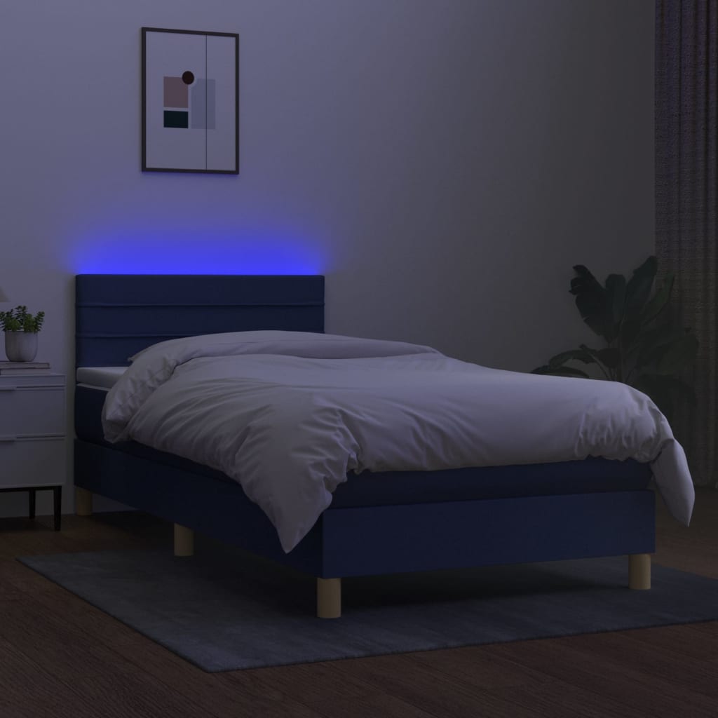 kontinentalseng med LED-lys 80x200 cm stof blå
