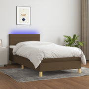kontinentalseng med LED-lys 90x190 cm stof mørkebrun