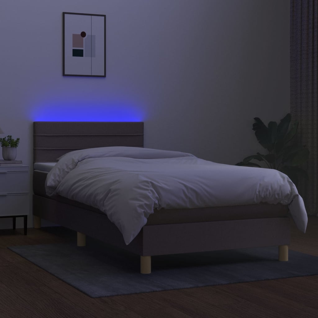 kontinentalseng med LED-lys 90x200 cm stof gråbrun