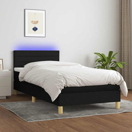 kontinentalseng med LED-lys 100x200 cm stof sort