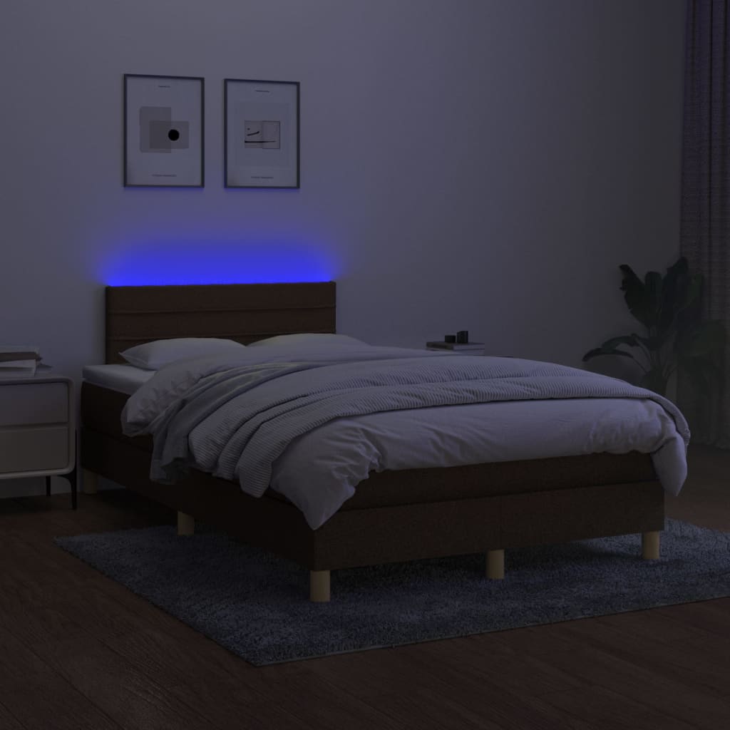 kontinentalseng med LED-lys 120x200 cm stof mørkebrun