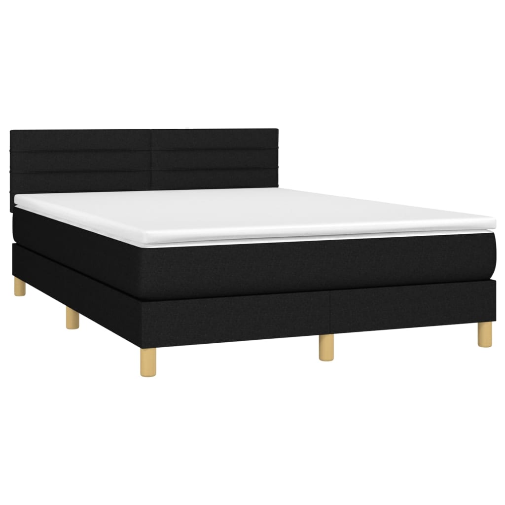 kontinentalseng med LED-lys 140x190 cm stof sort