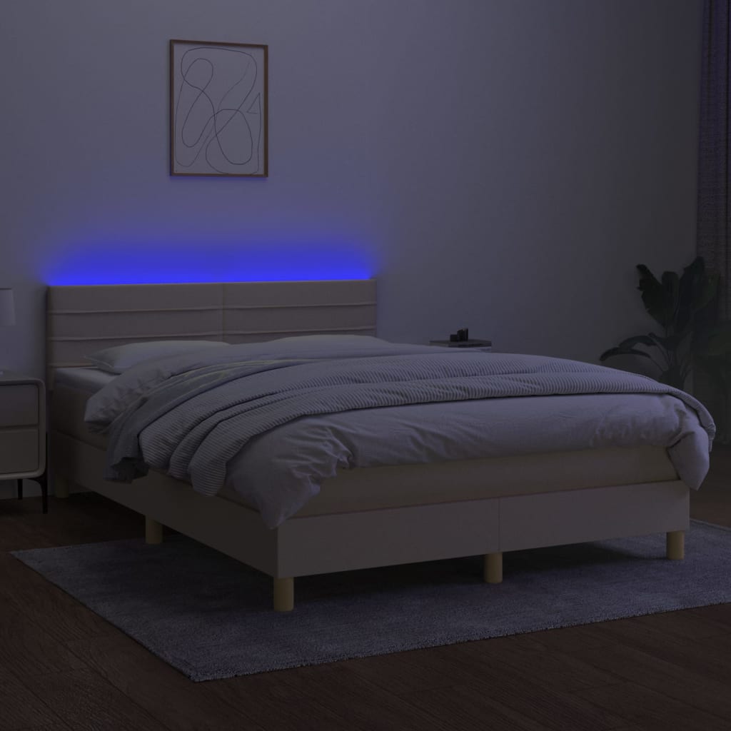 kontinentalseng med LED-lys 140x190 cm stof cremefarvet