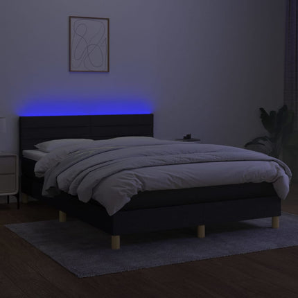 kontinentalseng med LED-lys 140x200 cm stof sort
