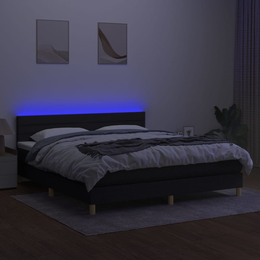 kontinentalseng med LED-lys 180x200 cm stof sort