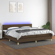 kontinentalseng med LED-lys 200x200 cm stof mørkebrun