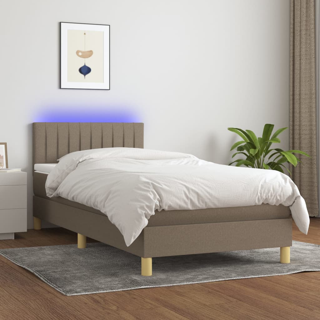 kontinentalseng med LED-lys 80x200 cm stof gråbrun