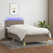 kontinentalseng med LED-lys 80x200 cm stof gråbrun