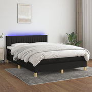 kontinentalseng med LED-lys 140x190 cm stof sort