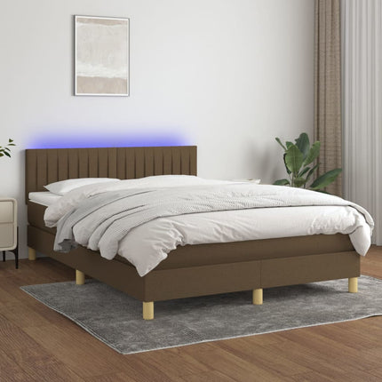 kontinentalseng med LED-lys 140x190 cm stof mørkebrun