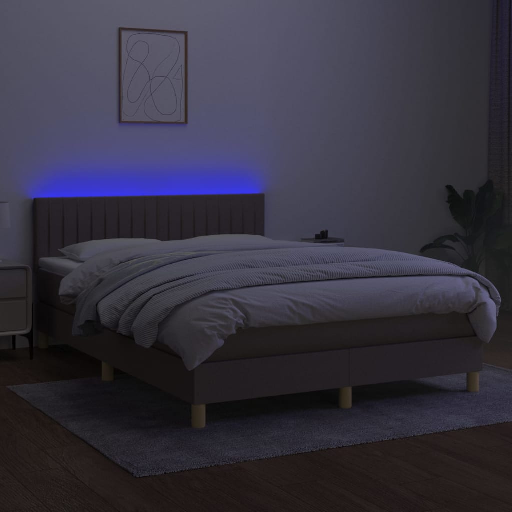 kontinentalseng med LED-lys 140x190 cm stof gråbrun
