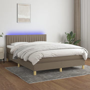 kontinentalseng med LED-lys 140x190 cm stof gråbrun