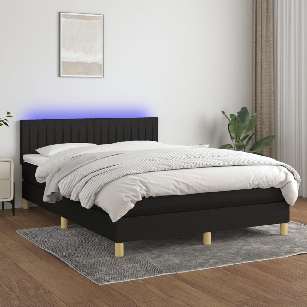 kontinentalseng med LED-lys 140x200 cm stof sort