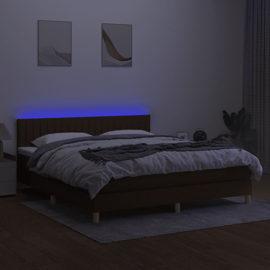 kontinentalseng med LED-lys 160x200 cm stof mørkebrun