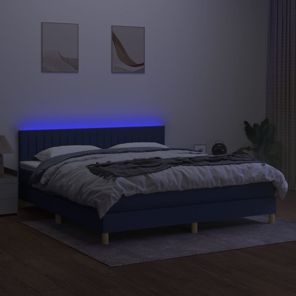 kontinentalseng med LED-lys 160x200 cm stof blå