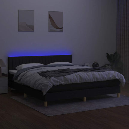 kontinentalseng med LED-lys 180x200 cm stof sort