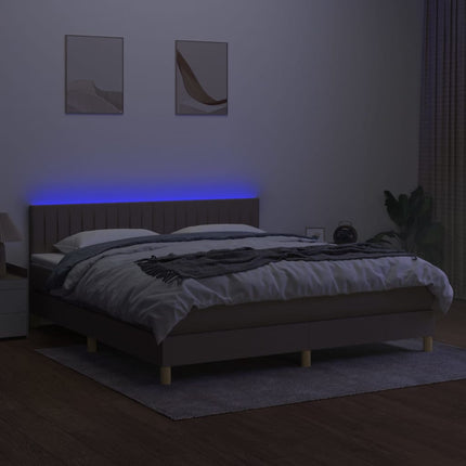 kontinentalseng med LED-lys 180x200 cm stof gråbrun